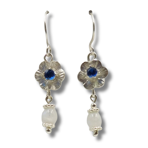 DKC-2106 Earrings, Blue CZ, Moonstone $70 at Hunter Wolff Gallery